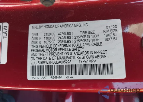 2020 Honda Cr-V Awd Ex from USA, damaged, VIN 5J6RW2H56LA005228